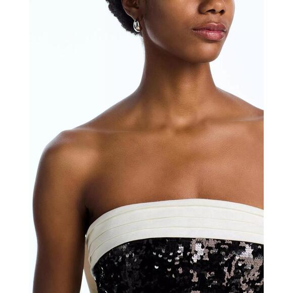 550$ Alice & Olivia Sibella Sequin Bow Strapless Bodycon Dress Size 12 Black - Picture 5 of 5